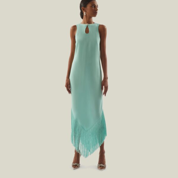 Luxury Taller Marmo dress in satin with feather trim – shop Luxury Shoes 