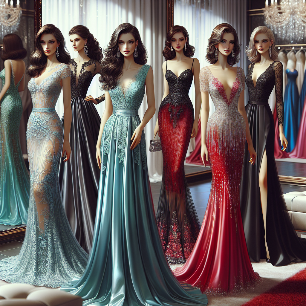 Find Stunning Wedding Guest Dresses Effortlessly Visualize an array of exquisite wedding guest dresses. The dresses should represent a variety of styles, cuts, and colors to suit all tastes. One should be a sophisticated, silken, turquoise gown with delicate lace detailing worn by a woman of South Asian descent. Another should be a ravishing ruby-red dress with tasteful cut-outs and dramatic train displayed by a Middle Eastern woman. The third dress could be a classic black sheath dress with intricate beadwork, worn by a Caucasian woman. All women are elegantly made-up, reflecting happiness and excitement. The setting is a chic, well-lit boutique with mirrors, soft lights, and a plush red carpet.