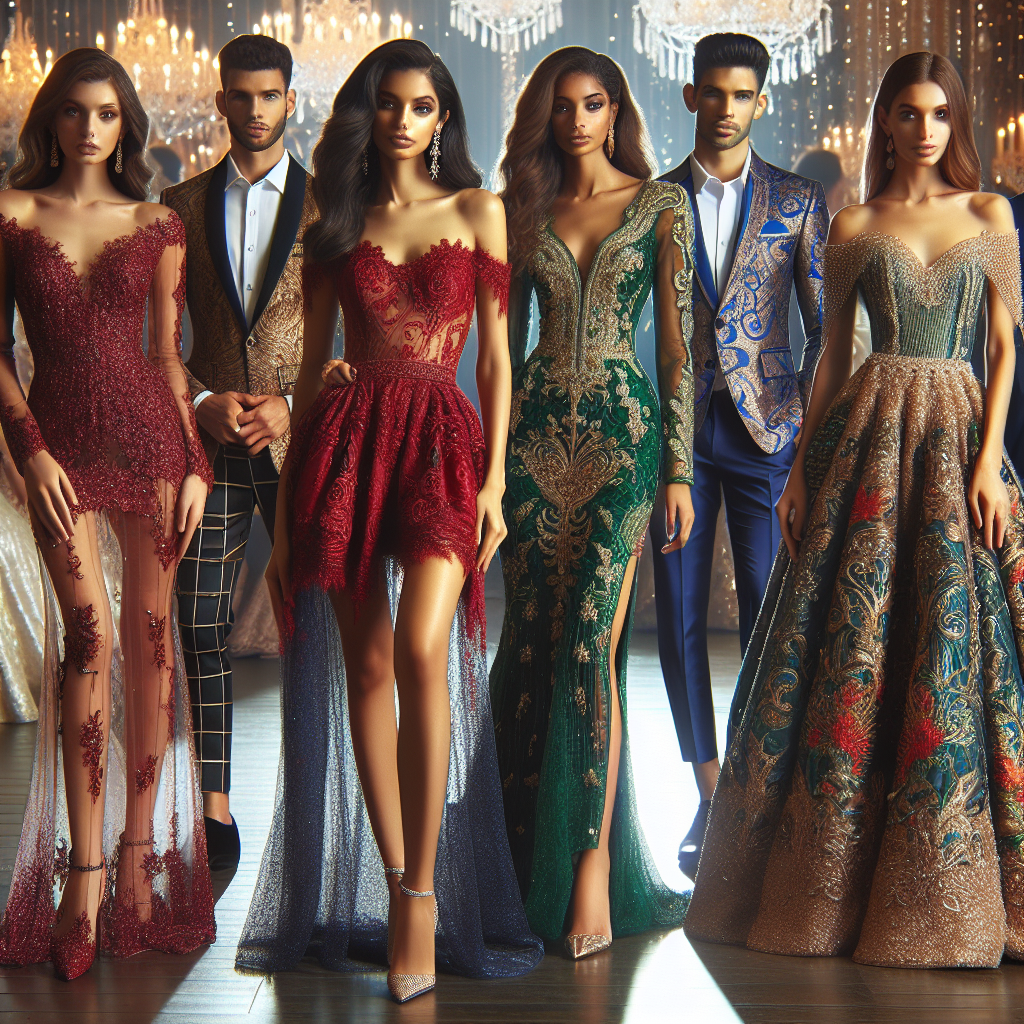 Discover Stunning Wedding Guest Dresses for Every Style Begin the exploration of an exquisite variety of wedding guest dresses fitting to different styles. Picture a venue filled with well-dressed guests. Focus on capturing some standout dresses. One: a lavish Hispanic woman in an elegant, ruby-red, knee-length dress loaded with intricate lace details. Another: a fashionable South Asian man in an opulent, navy-blue Sherwani filled with golden paisley designs. And yet another: a radiant Black woman in an emerald-green, floor-length gown with sparkling embellishments. Each one complementing their individual styles and adding charm to the wedding atmosphere.