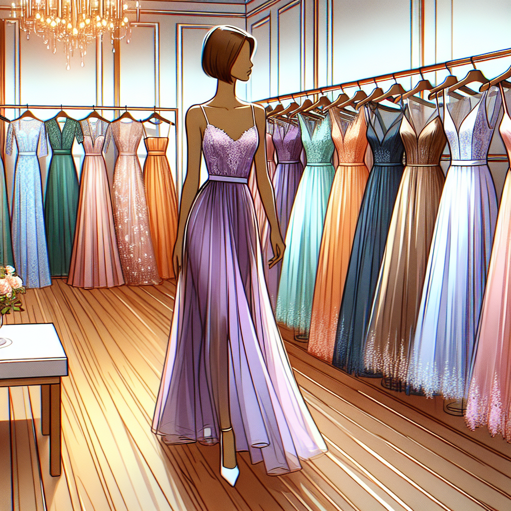 Imagine strolling through a vibrant boutique full of wedding guest attire. On the display racks, you'll find a variety of stylish and affordable dresses. Picture trendy long gowns in a range of colors like lavender, peach and teal, designed for a Black woman with a petite physique. Envision chic midi dresses in pastel patterns, perfect for a Middle-Eastern woman of an average build. Imagine elegant knee-length frocks in earth tones, tailored for a Caucasian woman with a curvaceous figure. All these dresses are attractively priced, proving that affordability and style can coexist.