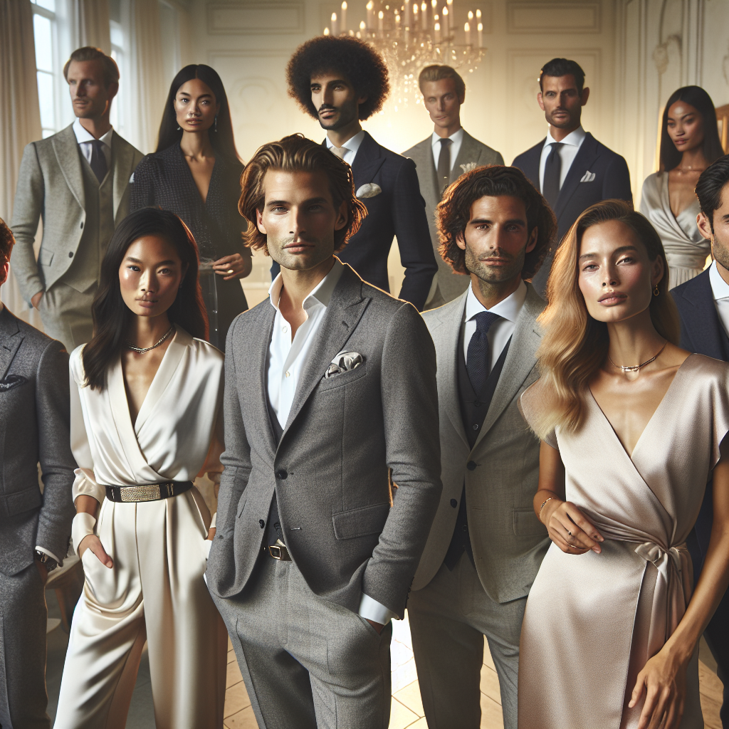 What to Wear to a Celebration of Life: Effortless Elegance Portray a variety of people at a 'Celebration of Life' event, dressed in elegant attire. Include men and women of diverse descent such as Caucasian, Hispanic, Black, Middle-Eastern, and South Asian. Outfits should range from smart casual with a hint of sophistication to semi-formal wear. Show some individuals in stylish blazers and trousers, others in elegant dresses or suits with refined accessories. The scene should exude a serene atmosphere, with subtle, soft lighting and a tastefully decorated space, emanating warmth and vitality. Overall, the image should convey a sense of effortless elegance.
