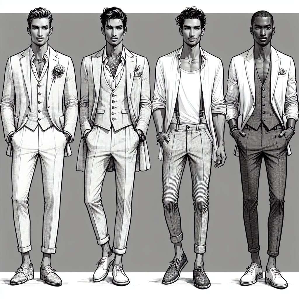 Casual Wedding Attire for Men: Effortless Must-Have Looks Visualize a clothing display featuring various options for casual wedding attire for men. Illustrate three possible outfit setups: the first showcasing a South Asian man in a light-coloured linen suit with a relaxed fit, the second highlighting a Middle Eastern man in fitted chinos teamed with a crisp white shirt and a waistcoat and the third showing a Black man sporting dark slim-fit jeans, a white t-shirt, and a statement blazer. Each look should embody a sense of relaxed sophistication and effortless elegance that's perfect for a casual wedding setting.