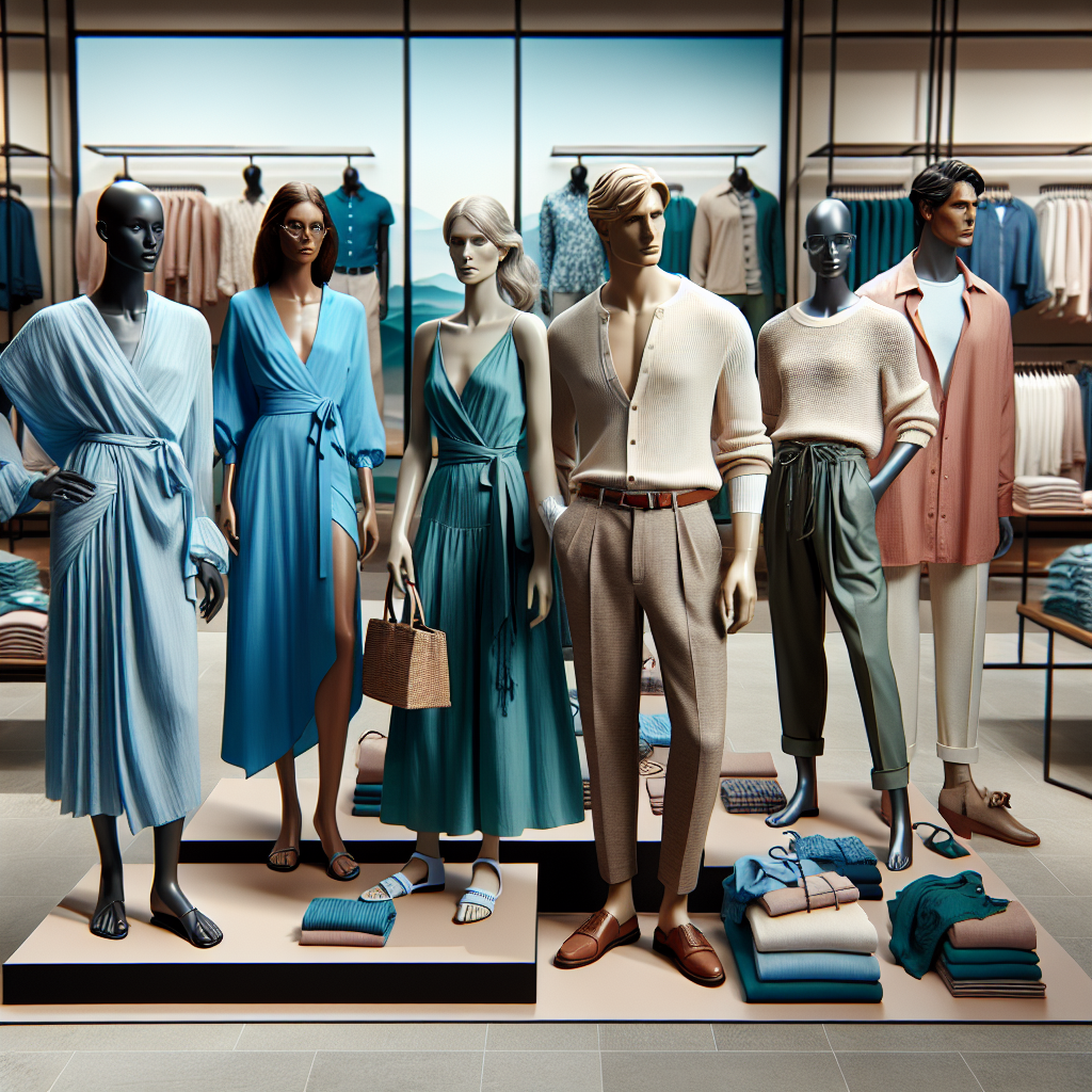 Stunning Outfits for Post-Surgery Chic: Find Yours! Envision a vibrant department store clothing display featuring a variety of stylish and comfortable post-surgery outfits. The outfits should be designed with quality fabric and attention to ease-of-wear, considering the needs of individuals after surgery. Capture a range of clothing items such as button-down shirts, loose fitting trousers, wrap dresses, and adjustable waistbands in diverse colors and patterns. Please include a mannequin of a Caucasian woman dressed in a cerulean wrap dress, a South Asian man in a beige button-down shirt and dark trousers, and a Black woman in a pink loose fitting tunic and trousers.