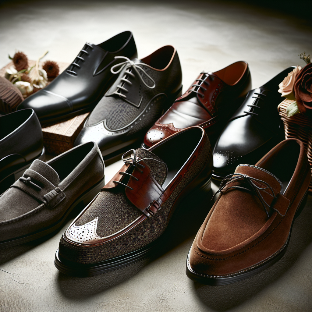 Best Funeral Shoes: Exclusive, Respectful Choices An assortment of somber-colored formal shoes, emphasizing the respectful and exclusive quality of these selections. This image depicts a variety of styles suitable for individuals of disparate tastes, catered for people of different genders and descents, such as loafers and high heels, brogues and flats. All the shoes exhibit a balance between comfort and elegance; depicted materials range from plush velvet to polished leather. There's a serene ambiance surrounding the shoes, enhancing the gravity of the occasion for which these shoes are suitable, which is a funeral.