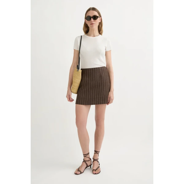 Posse Alice Skirt - Chocolate Cream Pinstripe – sustainable Skirts in Brown from Australian designer at Luxury Shoes .
