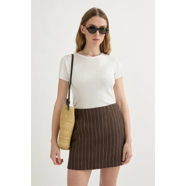 Posse Alice Skirt - Chocolate Cream Pinstripe – sustainable Skirts in Brown from Australian designer at Luxury Shoes .