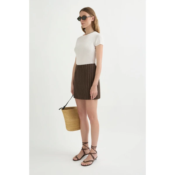Posse Alice Skirt - Chocolate Cream Pinstripe – sustainable Skirts in Brown from Australian designer at Luxury Shoes .