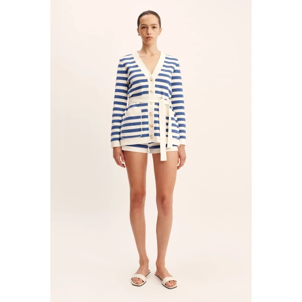 Posse Ari Cardigan - Blue Stripe – sustainable Knitwear in Blue from Australian designer at Luxury Shoes .