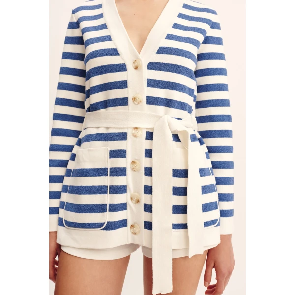 Posse Ari Cardigan - Blue Stripe – sustainable Knitwear in Blue from Australian designer at Luxury Shoes .