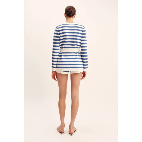 Posse Ari Cardigan - Blue Stripe – sustainable Knitwear in Blue from Australian designer at Luxury Shoes .