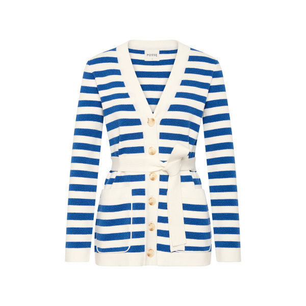 Ari Cardigan - Blue Stripe by Posse the Label ‚Äì luxury knitwear in Blue available at Luxury Shoes 