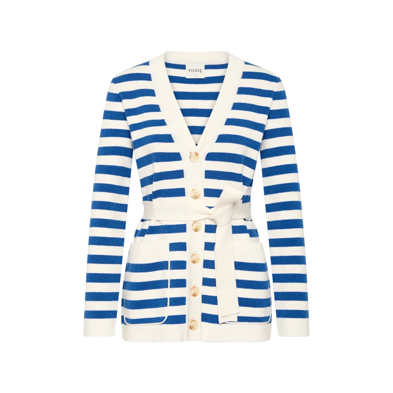Ari Cardigan - Blue Stripe by Posse the Label ‚Äì luxury knitwear in Blue available at Luxury Shoes 