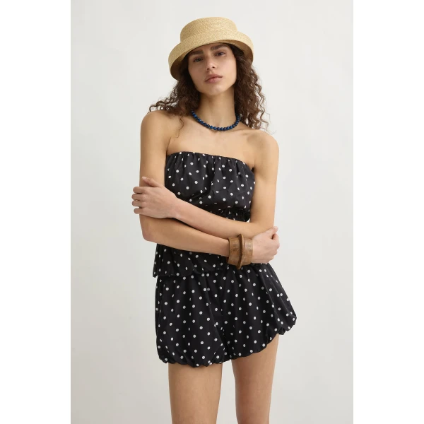 Posse Aurelia Strapless Top - Black White Polka Dot – sustainable Tops in Black from Australian designer at Luxury Shoes .