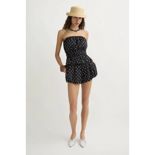 Posse Aurelia Strapless Top - Black White Polka Dot – sustainable Tops in Black from Australian designer at Luxury Shoes .