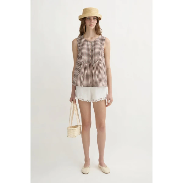 Posse Callie Blouse - Petite Mocha Gingham – sustainable Tops in Brown from Australian designer at Luxury Shoes .