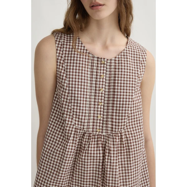 Posse Callie Blouse - Petite Mocha Gingham – sustainable Tops in Brown from Australian designer at Luxury Shoes .