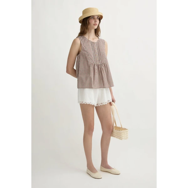 Posse Callie Blouse - Petite Mocha Gingham – sustainable Tops in Brown from Australian designer at Luxury Shoes .