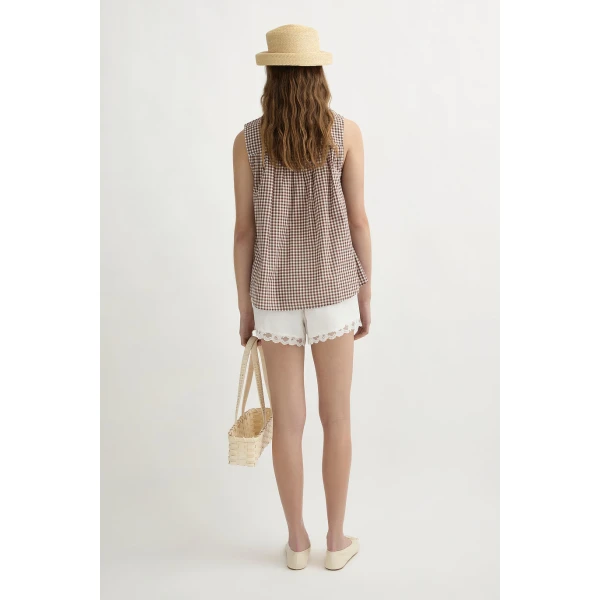 Posse Callie Blouse - Petite Mocha Gingham – sustainable Tops in Brown from Australian designer at Luxury Shoes .