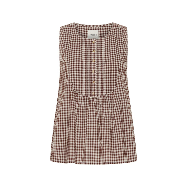Callie Blouse - Petite Mocha Gingham by Posse the Label ‚Äì luxury tops in Brown available at Luxury Shoes 
