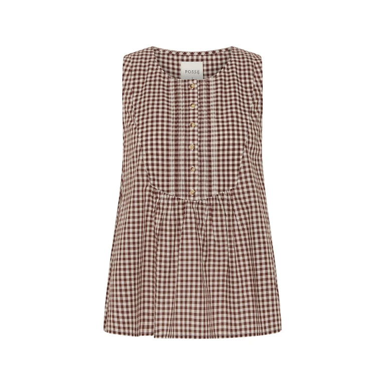 Callie Blouse - Petite Mocha Gingham by Posse the Label ‚Äì luxury tops in Brown available at Luxury Shoes 
