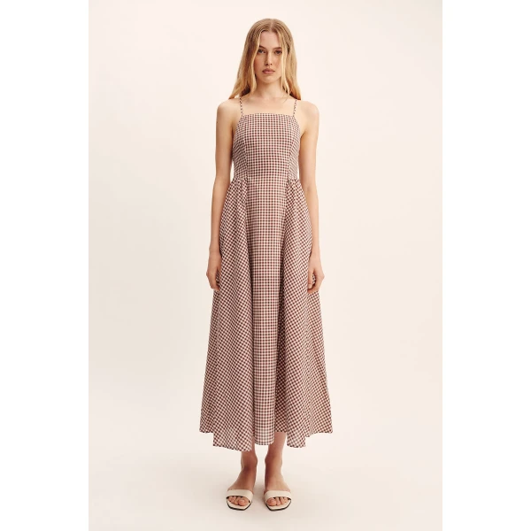 Posse Callie Dress - Petite Mocha Gingham – sustainable Dresses in Brown from Australian designer at Luxury Shoes .