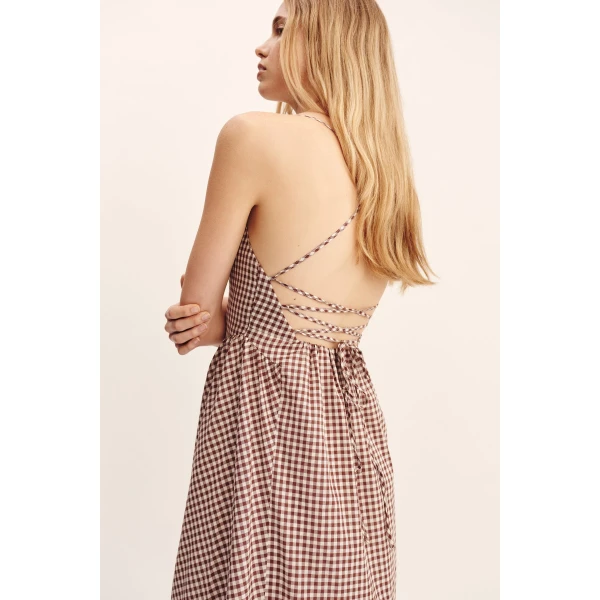 Posse Callie Dress - Petite Mocha Gingham – sustainable Dresses in Brown from Australian designer at Luxury Shoes .