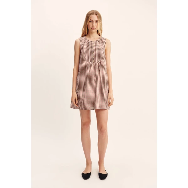 Posse Callie Shift Dress - Petite Mocha Gingham – sustainable Dresses in Brown from Australian designer at Luxury Shoes .
