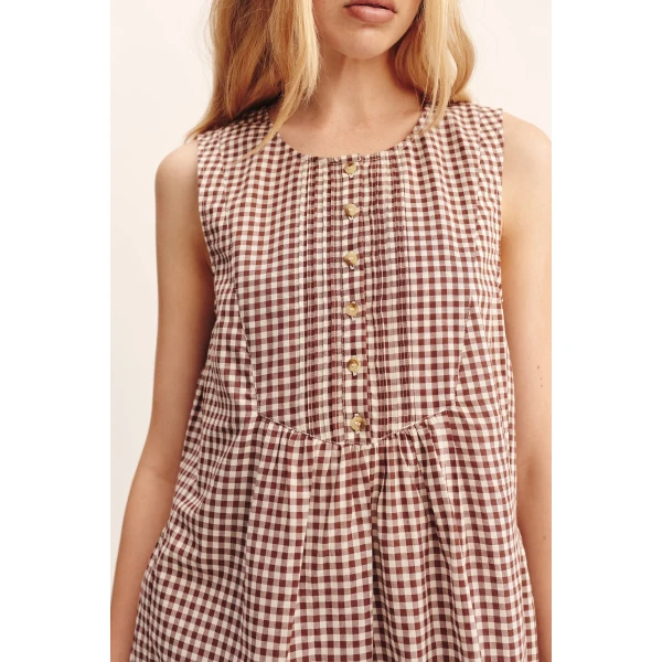 Posse Callie Shift Dress - Petite Mocha Gingham – sustainable Dresses in Brown from Australian designer at Luxury Shoes .