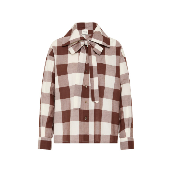 Callie Shirt - Mocha Gingham by Posse the Label ‚Äì luxury tops in Brown available at Luxury Shoes 