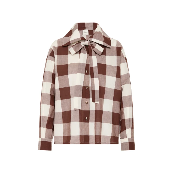 Callie Shirt - Mocha Gingham by Posse the Label ‚Äì luxury tops in Brown available at Luxury Shoes 