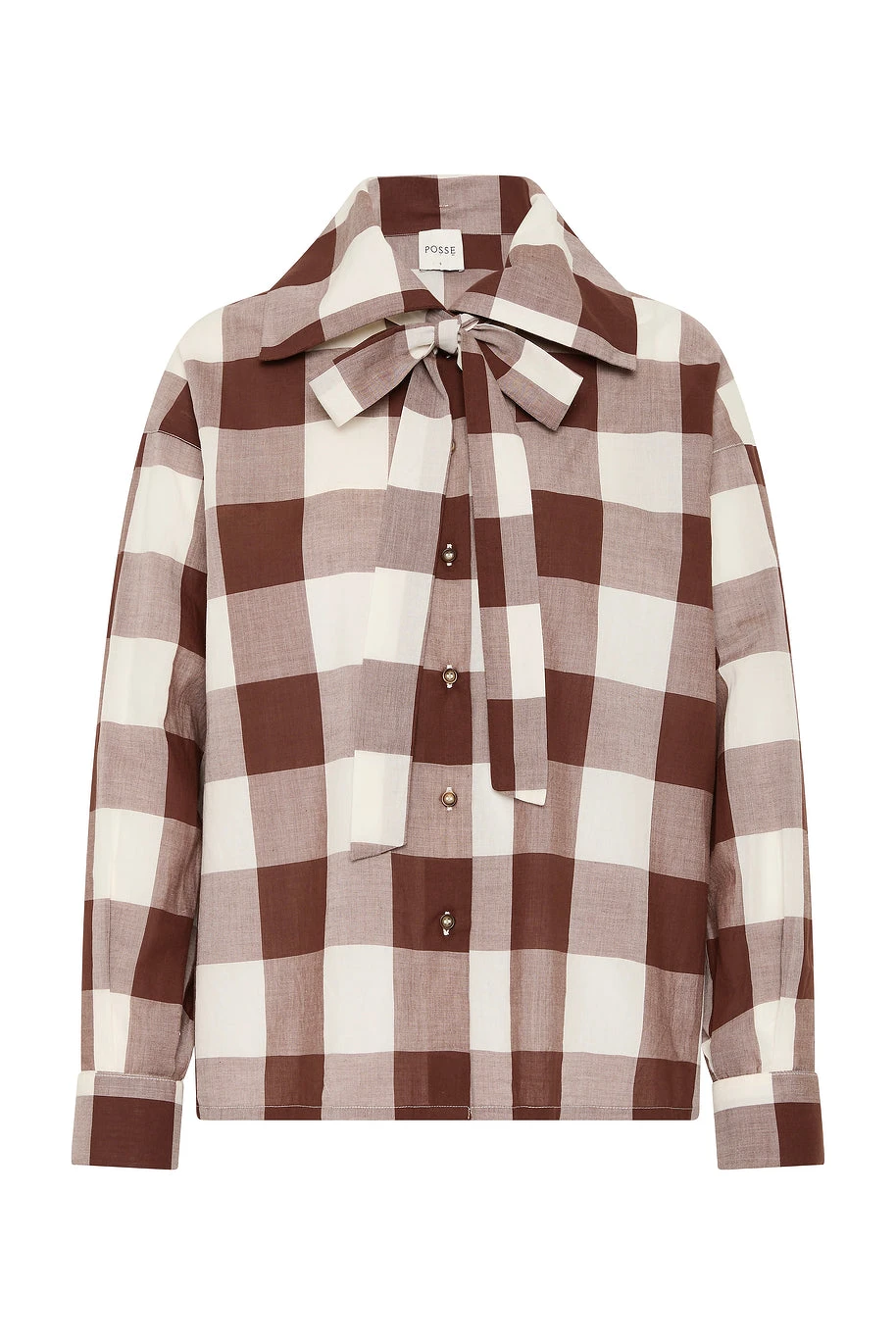 Posse Callie Shirt - Mocha Gingham – Minimalist Sustainable Tops | Luxury Shoes Callie Shirt - Mocha Gingham by Posse the Label ‚Äì luxury tops in Brown available at Luxury Shoes