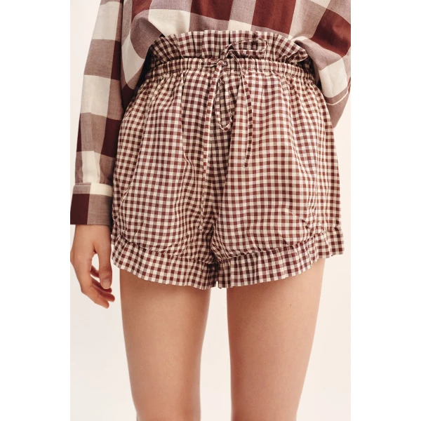 Posse Callie Short - Petite Mocha Gingham – sustainable Shorts in Brown from Australian designer at Luxury Shoes .