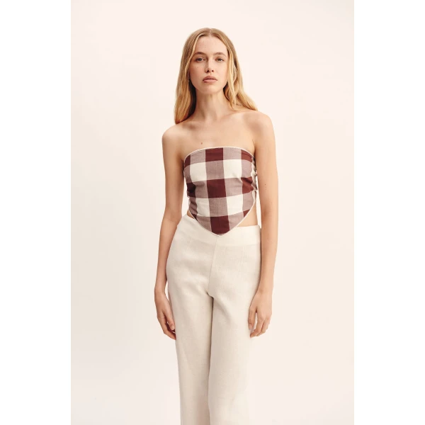 Posse Callie Tie Top - Mocha Gingham – sustainable Tops in Brown from Australian designer at Luxury Shoes .