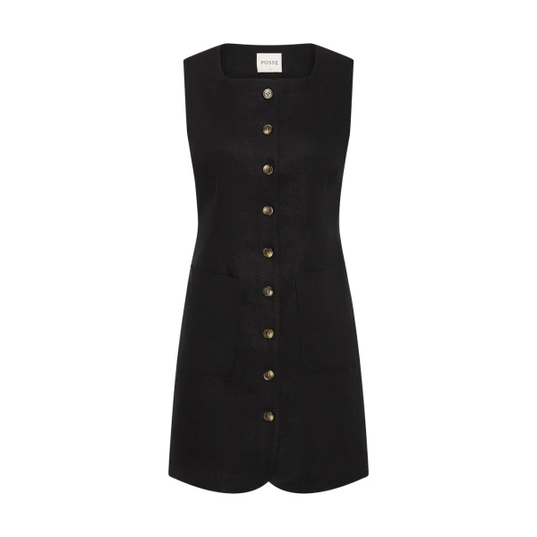 Emma Button Down Dress - Black by Posse the Label ‚Äì luxury dresses in Black available at Luxury Shoes 