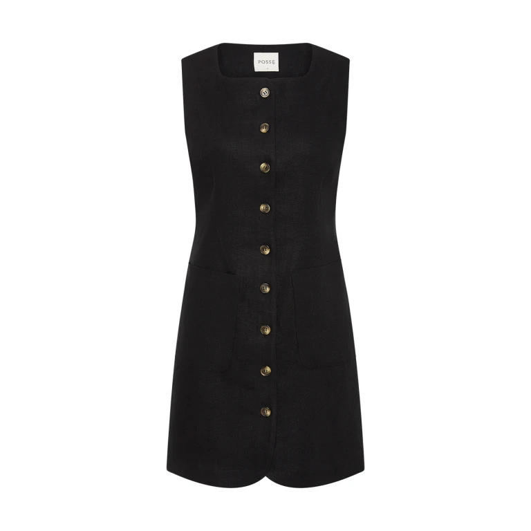 Emma Button Down Dress - Black by Posse the Label ‚Äì luxury dresses in Black available at Luxury Shoes 