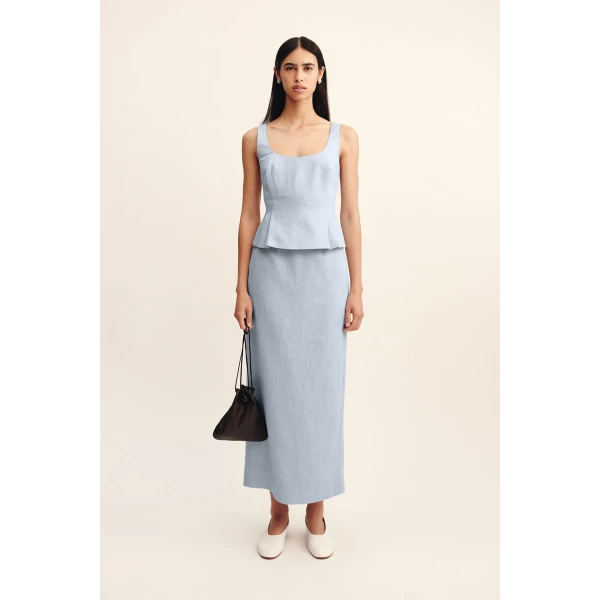 Posse Emma Pencil Skirt - Silver Blue – sustainable Skirts in Blue from Australian designer at Luxury Shoes .