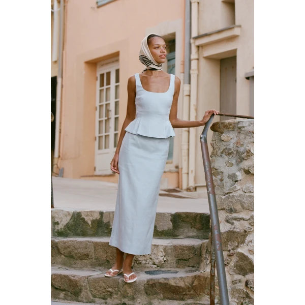 Posse Emma Pencil Skirt - Silver Blue – sustainable Skirts in Blue from Australian designer at Luxury Shoes .