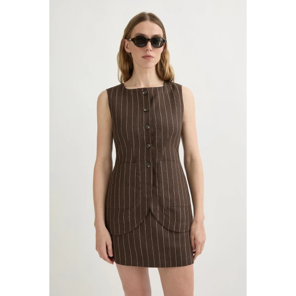 Posse Emma Vest - Chocolate Cream Pinstripe – sustainable Jackets in Brown from Australian designer at Luxury Shoes .
