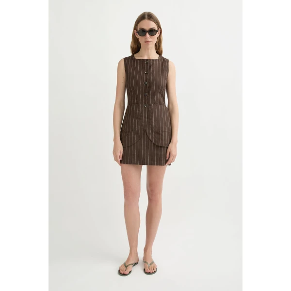 Posse Emma Vest - Chocolate Cream Pinstripe – sustainable Jackets in Brown from Australian designer at Luxury Shoes .