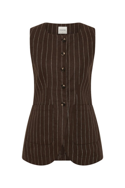 Emma Vest - Chocolate Cream Pinstripe by Posse the Label ‚Äì luxury jackets in Brown available at Luxury Shoes 