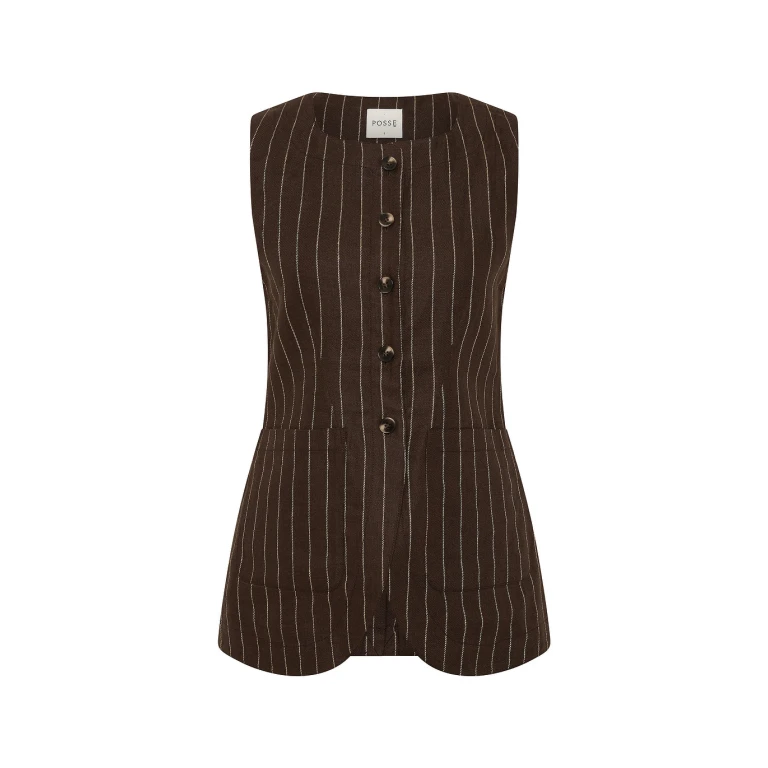 Emma Vest - Chocolate Cream Pinstripe by Posse the Label ‚Äì luxury jackets in Brown available at Luxury Shoes 