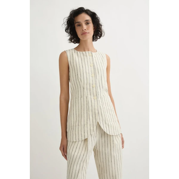 Posse Emma Vest - Cream Pinstripe – sustainable Jackets in Ivory from Australian designer at Luxury Shoes .