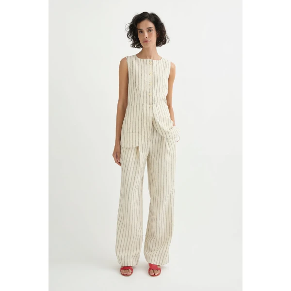 Posse Emma Vest - Cream Pinstripe – sustainable Jackets in Ivory from Australian designer at Luxury Shoes .