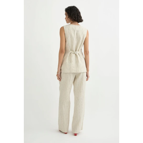 Posse Emma Vest - Cream Pinstripe – sustainable Jackets in Ivory from Australian designer at Luxury Shoes .