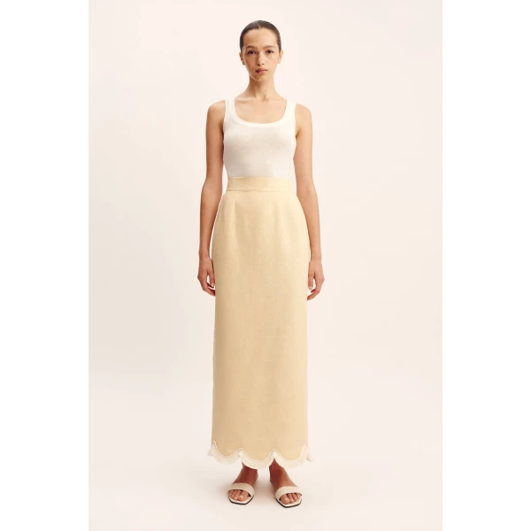 Posse Essie Column Skirt - Dusty Citron – sustainable Skirts in Yellow from Australian designer at Luxury Shoes .