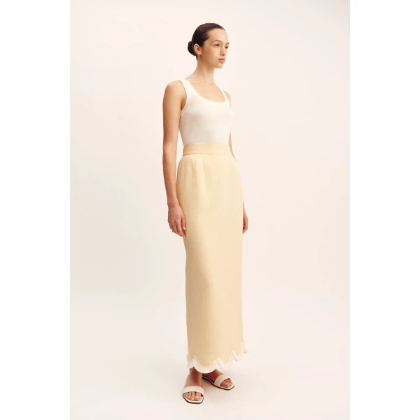 Posse Essie Column Skirt - Dusty Citron – sustainable Skirts in Yellow from Australian designer at Luxury Shoes .