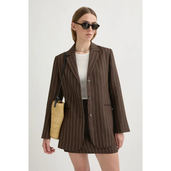 Posse Leon Blazer - Chocolate Cream Pinstripe – sustainable Jackets in Brown from Australian designer at Luxury Shoes .