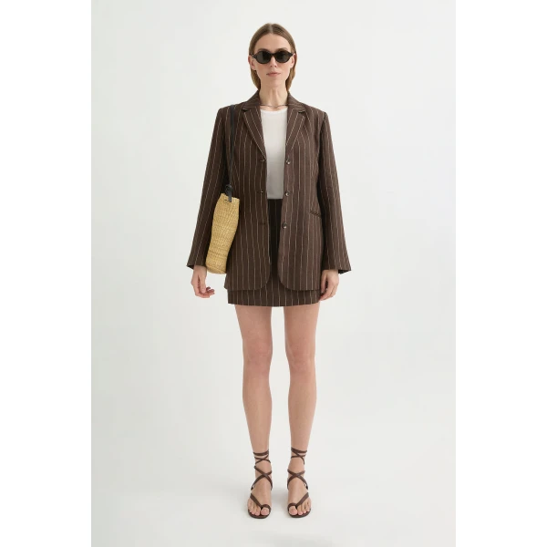 Posse Leon Blazer - Chocolate Cream Pinstripe – sustainable Jackets in Brown from Australian designer at Luxury Shoes .