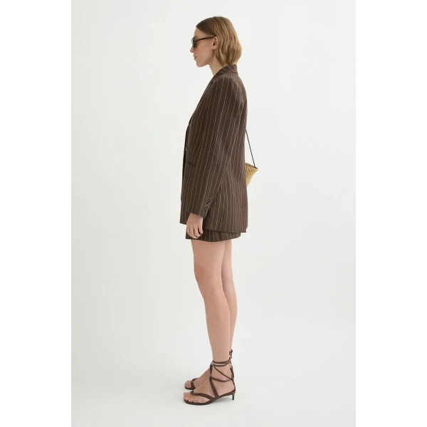 Posse Leon Blazer - Chocolate Cream Pinstripe – sustainable Jackets in Brown from Australian designer at Luxury Shoes .