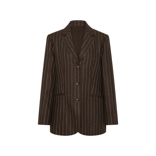 Leon Blazer - Chocolate Cream Pinstripe by Posse the Label ‚Äì luxury jackets in Brown available at Luxury Shoes 